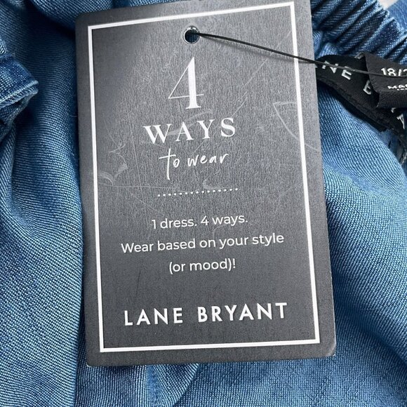 Lane Bryant Dress Women‎ 18/20 Blue Chambray 4Way Neck Ruffle Midi Logenlook NWT - Picture 8 of 16